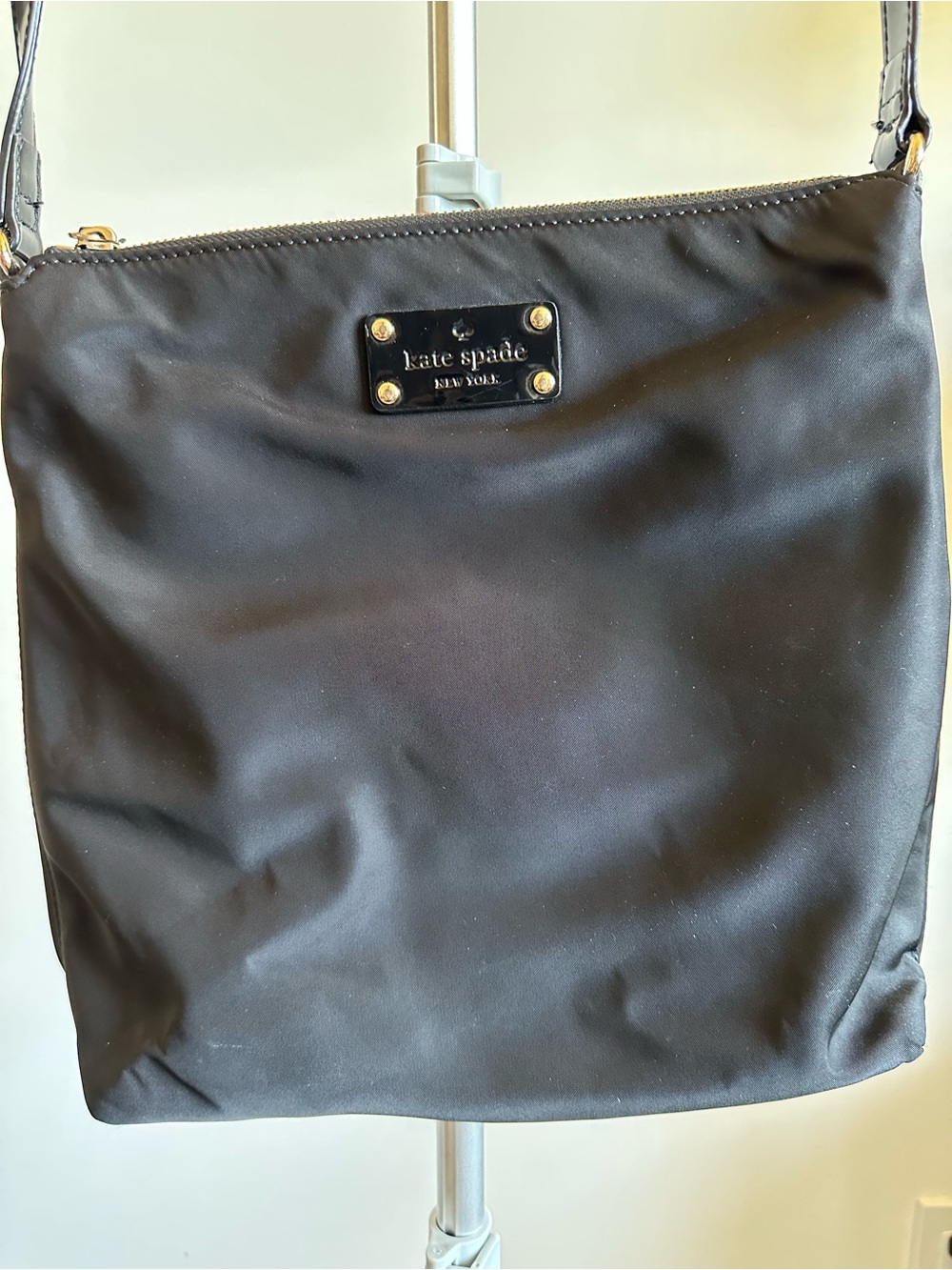 kate spade black tote with gold-tone logo plate